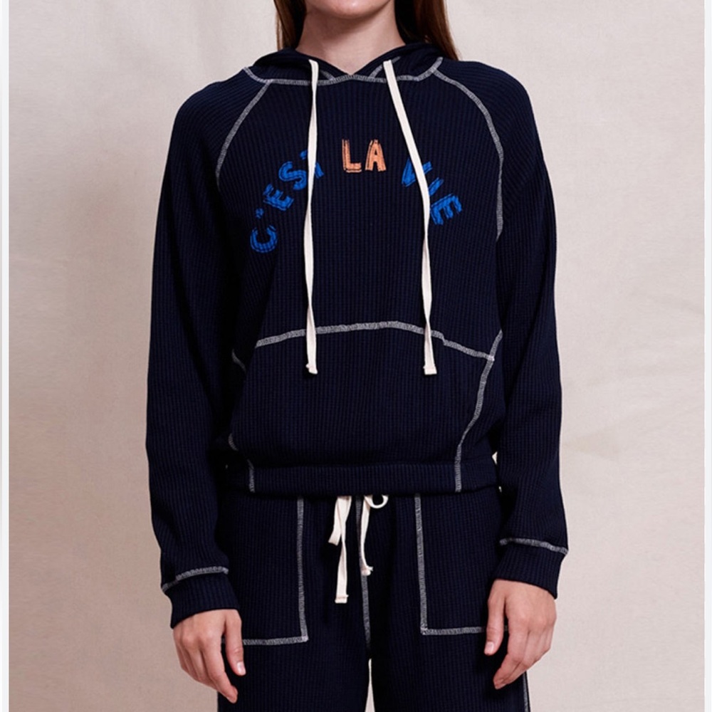SUNDRY | Cest La Vie Contrast Stitch Waffle Hoodie | M